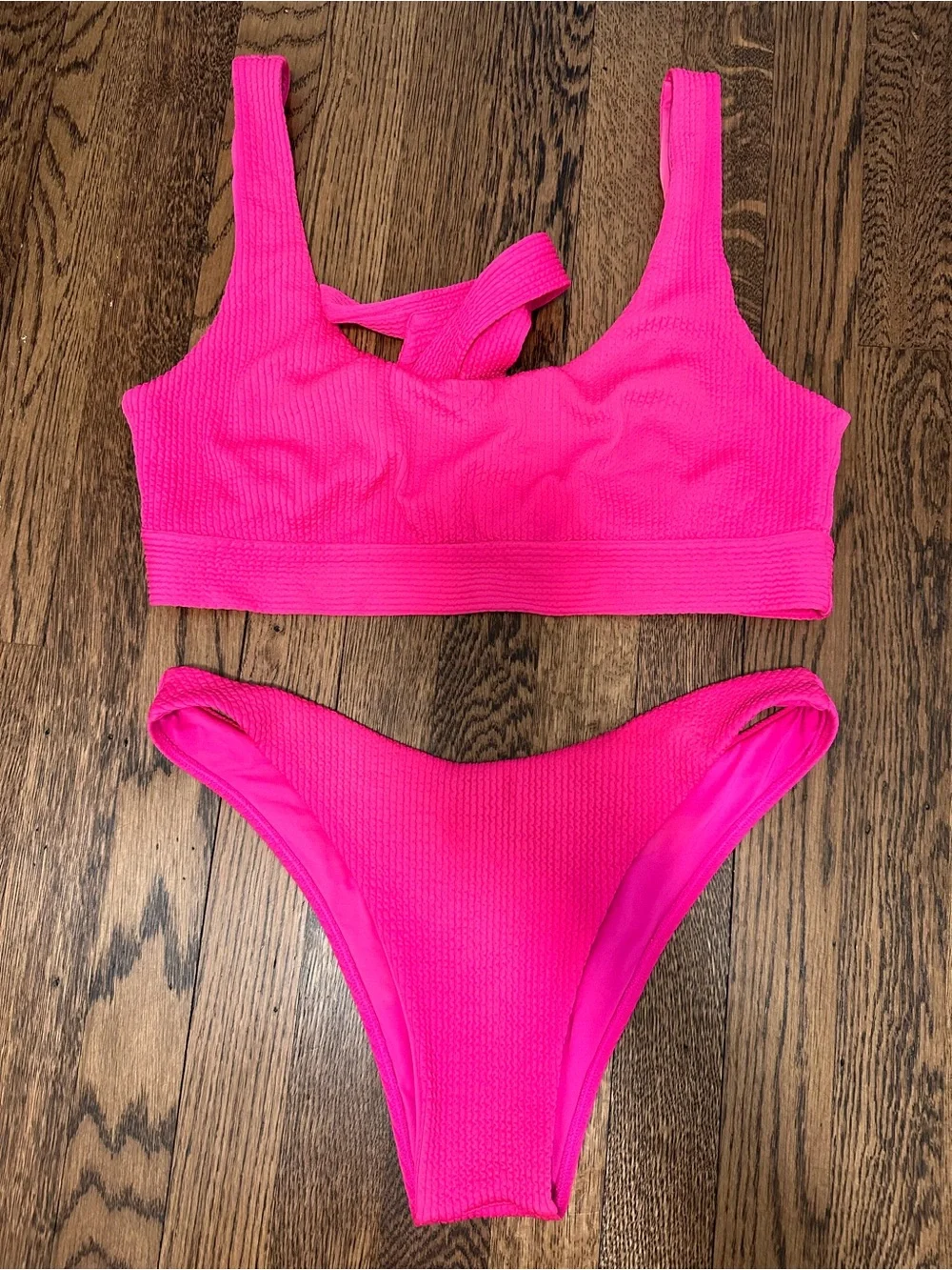 Monday Swimwear | Hot Pink | Ribbed Bikini Set | Large